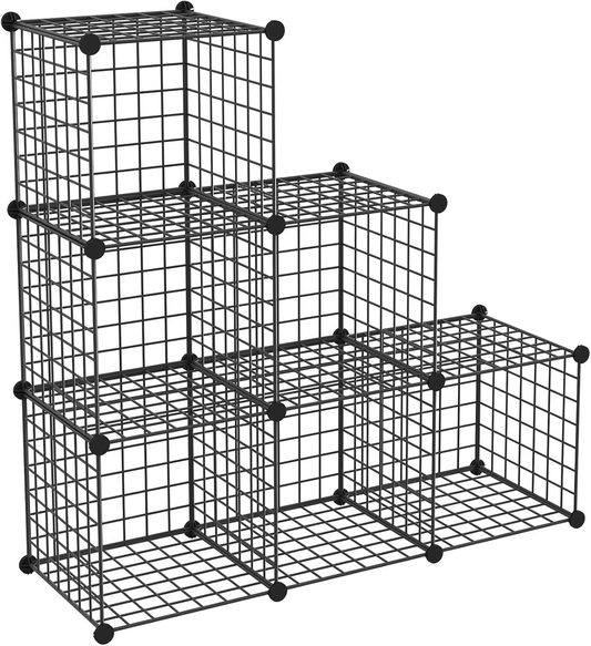 Cube Storage Organizer, Book/Toy/Craft/Potted Plants and petCloset Organizers and Storage Shelves, 6 Cube Freely Combinable Metal Grids Storage Shelf,Black Iron