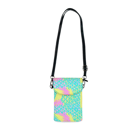 Crossbody Cell Phone Wallet Purse, Cyan Blue Lime Green And Pink Pattern