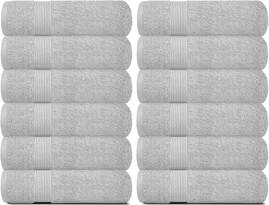 Resort Collection Soft Washcloth Face & Body Towel Set 12x12 inch Luxury Hotel Plush & Absorbent Cotton Washclothes 12 Pack Dolphin Grey Color