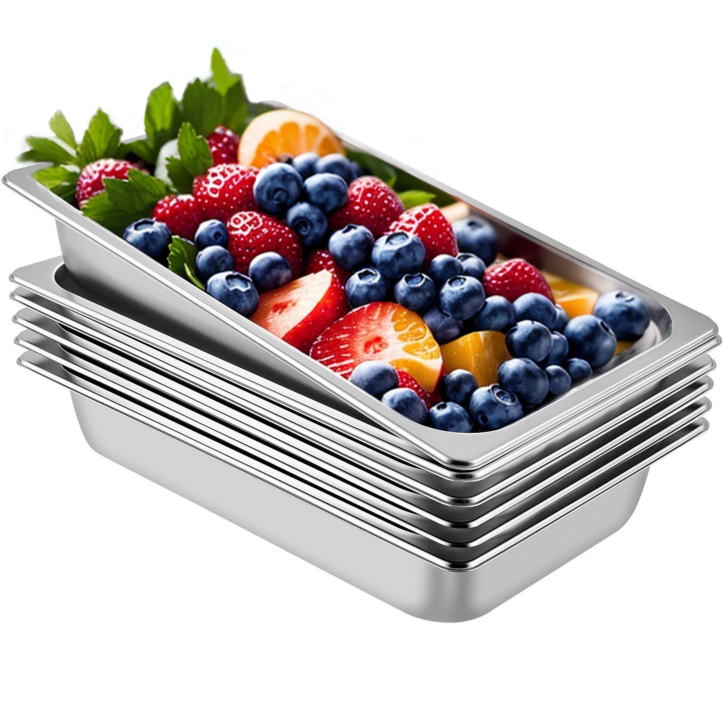 VEVOR 6 Pack Steam Table Pans 20.9 x 12.8 x 3.9 Inch Deep Steam Table Pan Full Size 13L Deep Food Container Stainless Steel Oven Tray Hotel Pans Anti-Jam Steam Table Food Pan