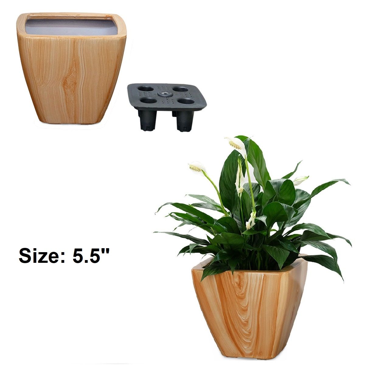 2-Pack Smart Self-watering Planter Pot for Indoor and Outdoor - Light Wood - Square Cone