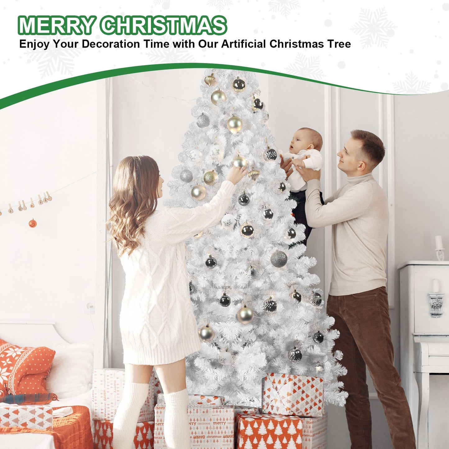 8ft PVC White Christmas Tree ,Environmentally Friendly Fireproof Artificial Christmas Tree