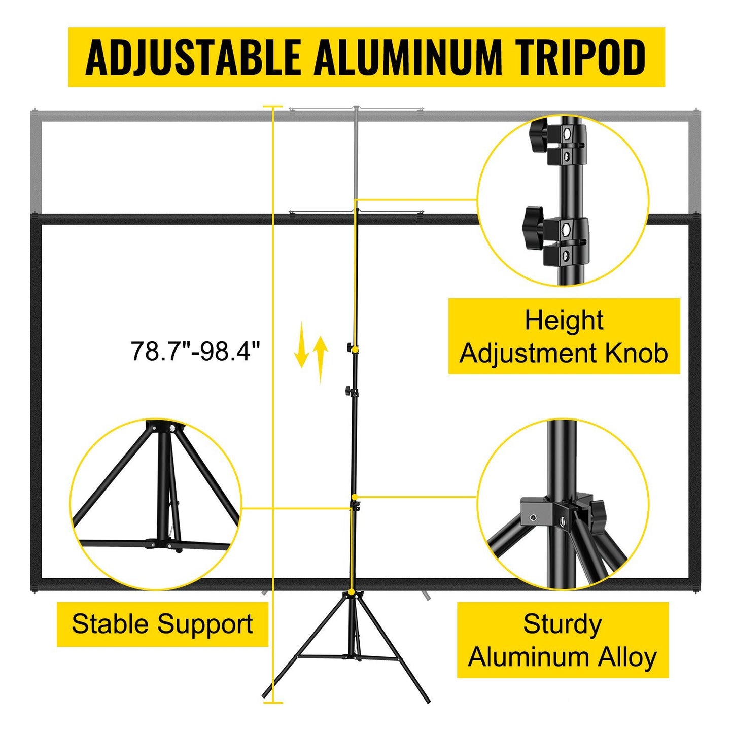 VEVOR Tripod Projector Screen with Stand 110inch 16:9 4K HD Projection Screen Stand Wrinkle-Free Height Adjustable Portable Screen for Projector Indoor & Outdoor for Movie, Home Cinema, Gaming, Office