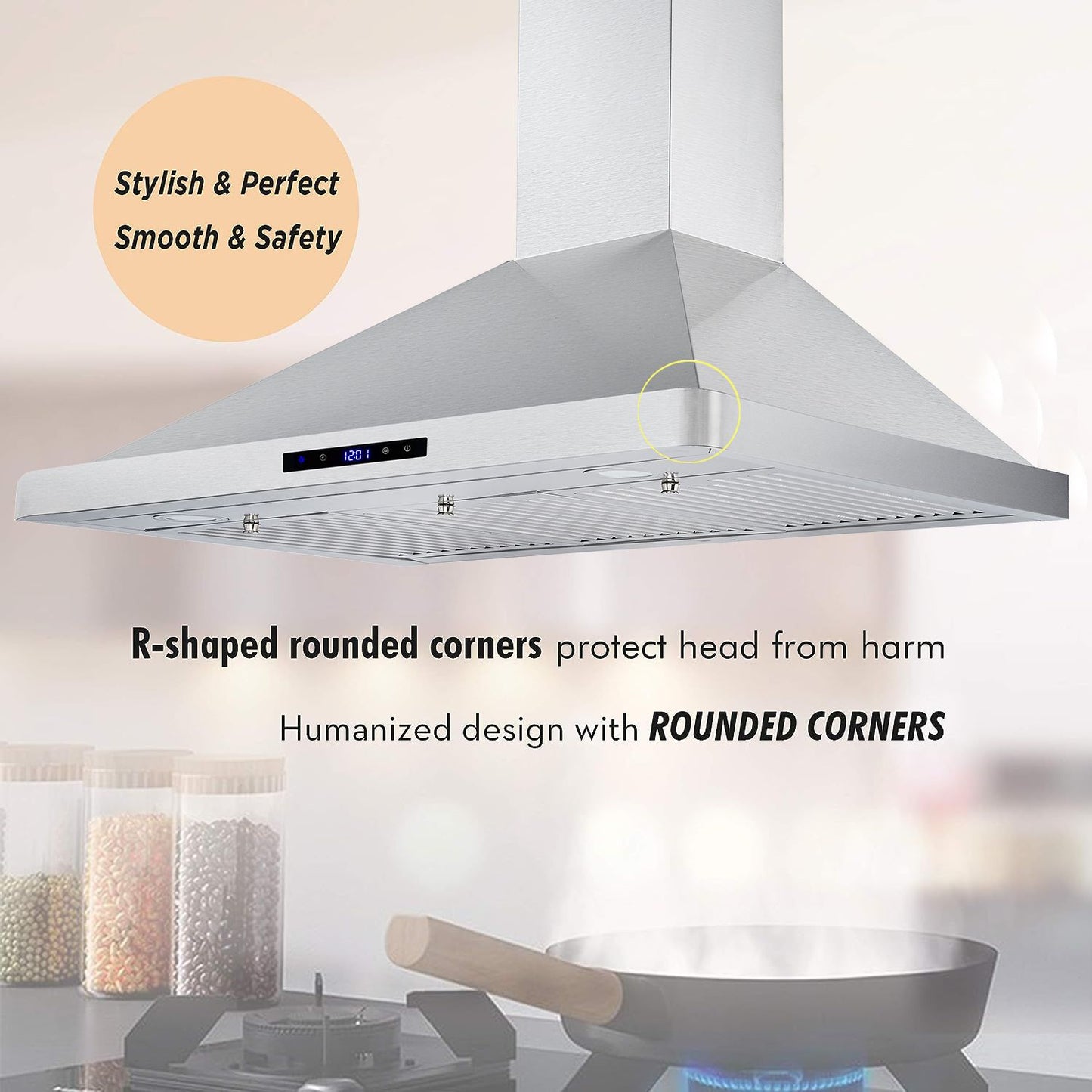 30/36 inch Range Hood 700CFM Wall Mount Stainless Steel Touch Control 3-speed Stove Vent