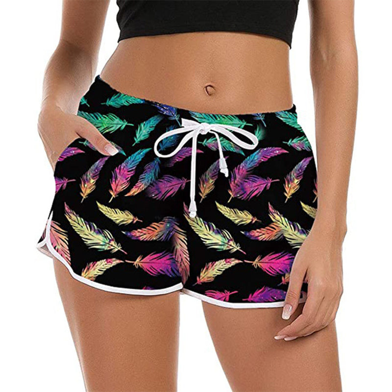 Summer Women Drawstring Board Short Quick Dry Stretch Print Novelty Pattern Swimsuit Swimwear Surfing Beach Shorts купальный