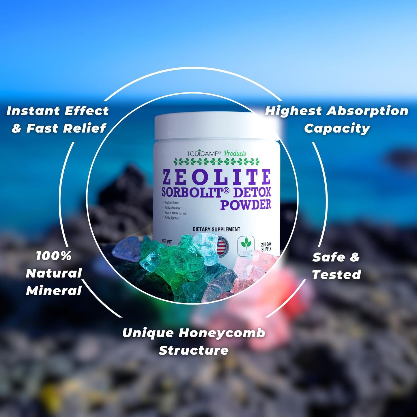 Sorbolit Zeolite Detox Powder 7.05oz Clinoptilolite Zeolite Powder Sorbolit 1 - 2 µm Zeolite Clinoptilolite Powder Supplement for Liver Detox 200 Days Supply