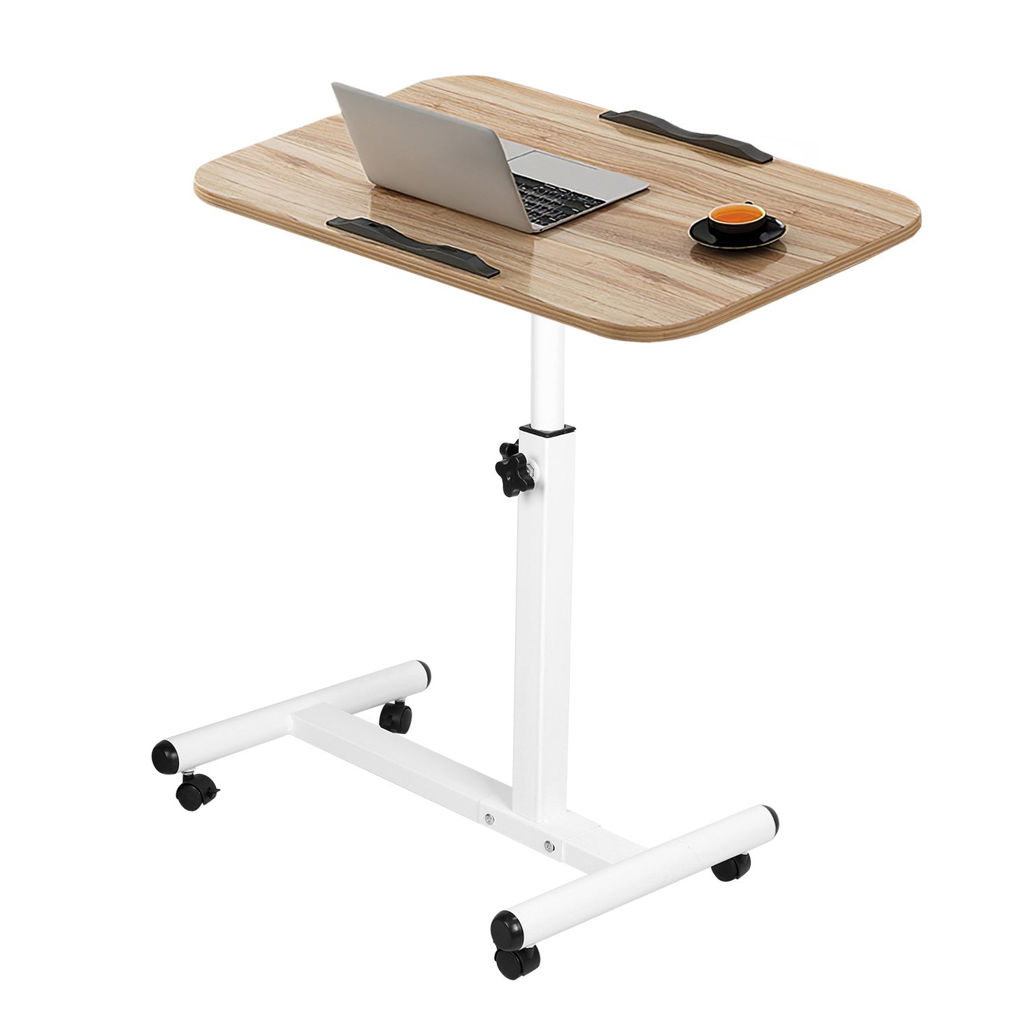 Rolling Laptop Table Portable Computer Desk Movable Table with Adjustable Height Tilting Angle