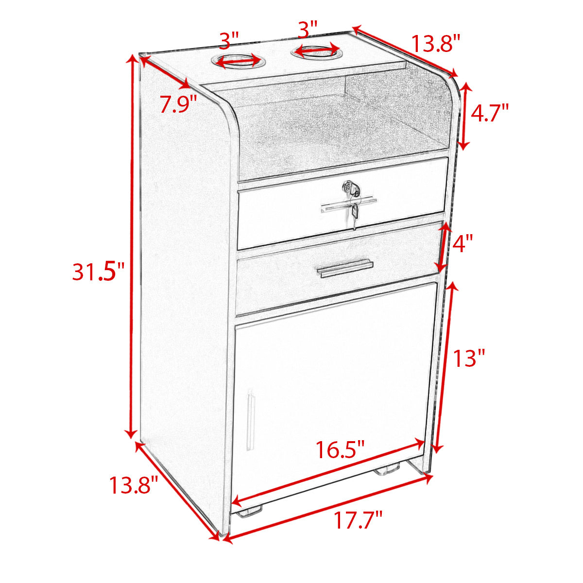 Salon Beauty Cabinet;  3-Layer Rolling Trolley with Storage Drawer;  Wheels and 2 Hair Dryer Holders;  XH