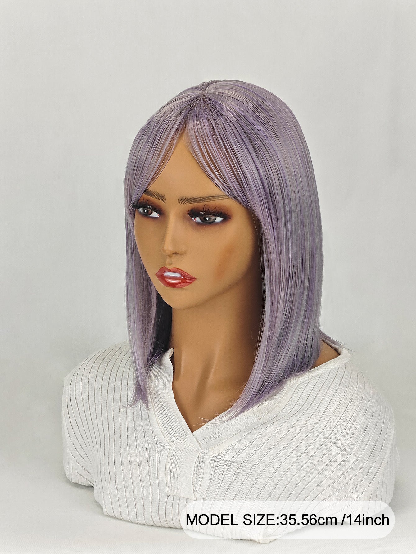 Medium-length straight hair fully machined bangs wig 14 inches natural black heat-resistant fiber high temperature silk wig dyeable and permable bangs synthetic wig