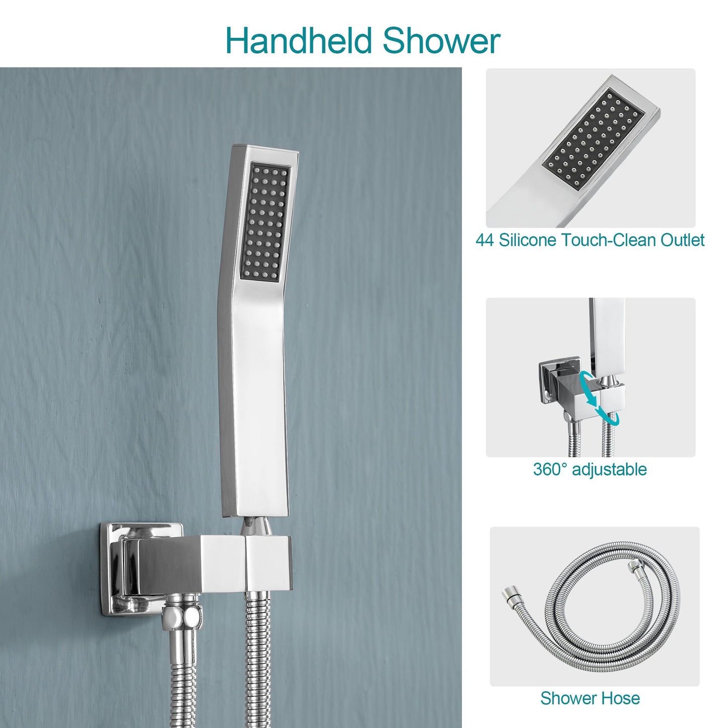 16\" Rainfall Shower Head and Handhled Shower Head,Ceiling Mounted Matte Black Shower System