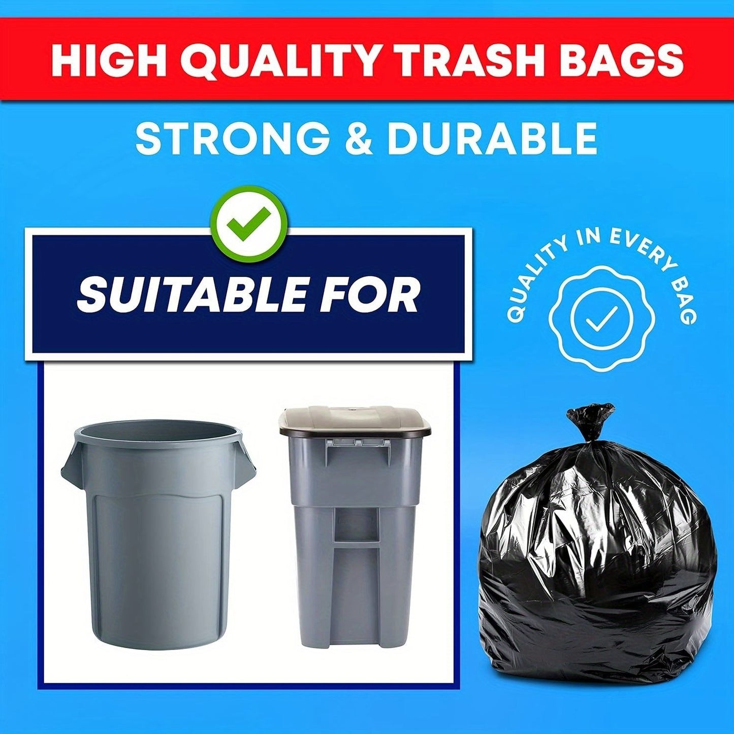 Multiple large heavy-duty tank liners - black plastic garbage bags for lawns, leaves, contractors, yards, and outdoor use