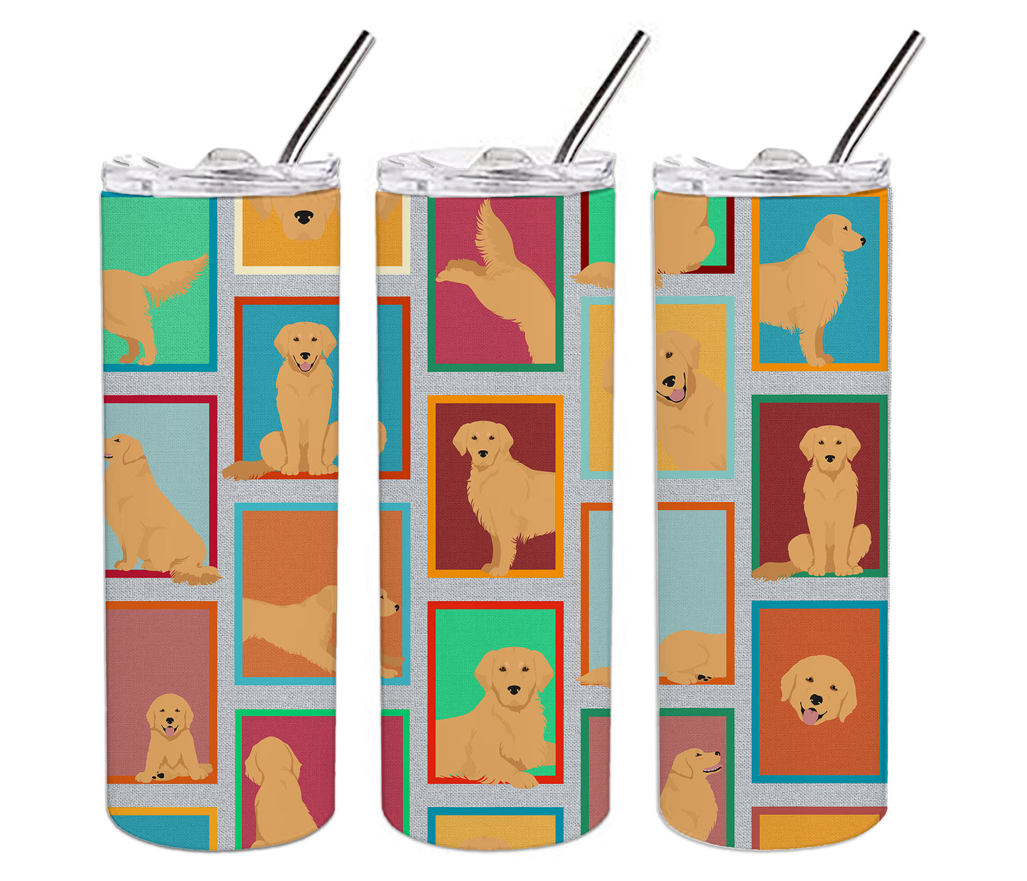 Lots of Golden Retriever Stainless Steel Skinny Tumbler Vacuum Double Walled Reusable Insulated Tumbler Travel Cup for Coffee Cocktails Gift with Lid, 20 oz