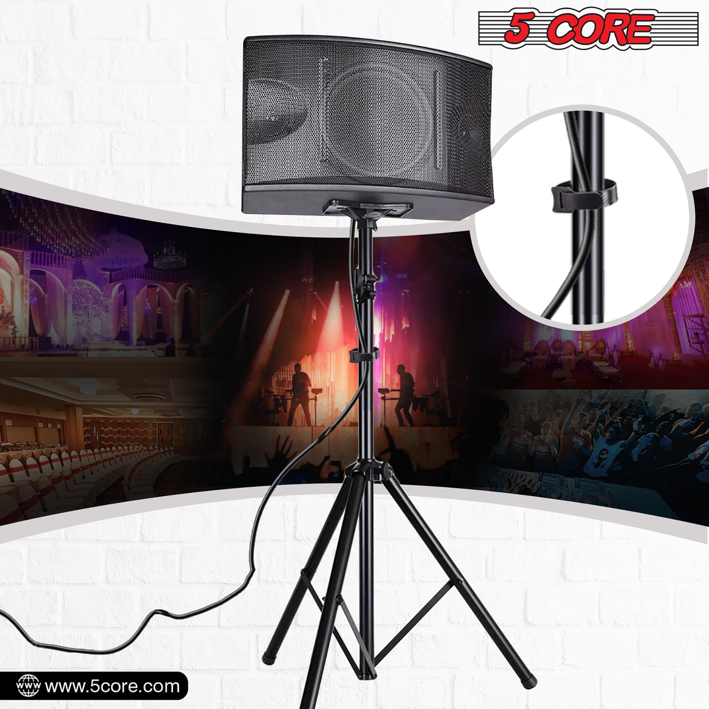 5 Core Speaker Stand Tripod Pair Tall Height Adjustable Heavy Duty DJ Light Floor Stands Universal 35mm Pole Mount PA Studio Monitor Large Subwoofer Support - - SS HD 2PK BLK BAG