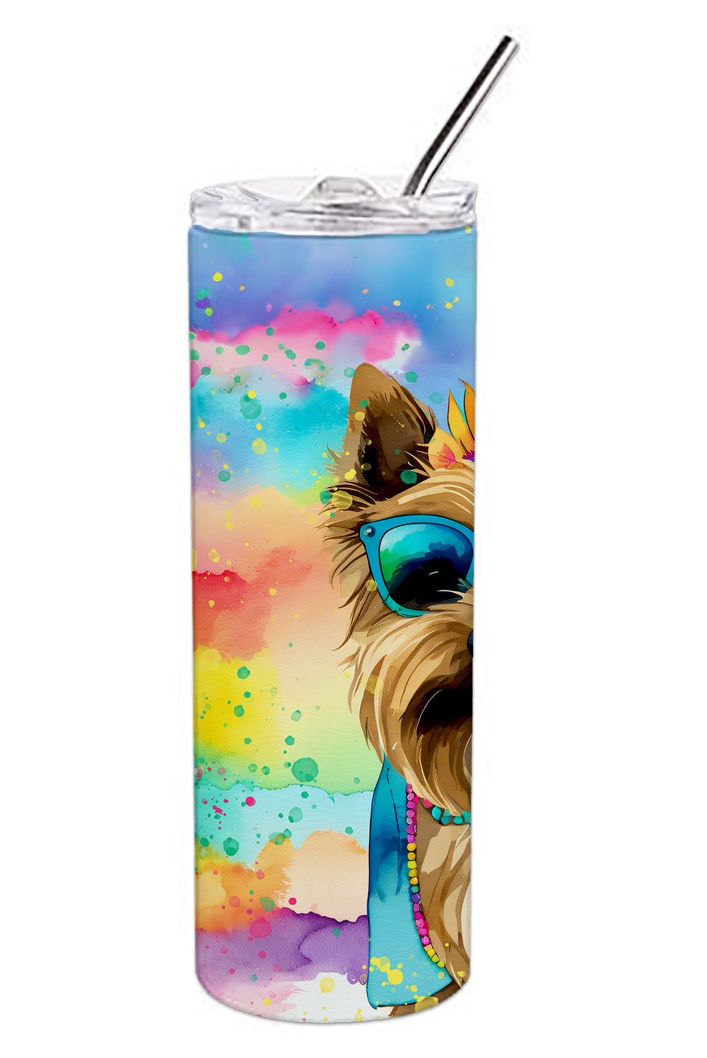 Cairn Terrier Hippie Dawg Stainless Steel Skinny Tumbler Vacuum Double Walled Reusable Insulated Tumbler Travel Cup for Coffee Cocktails Gift with Lid, 20 oz