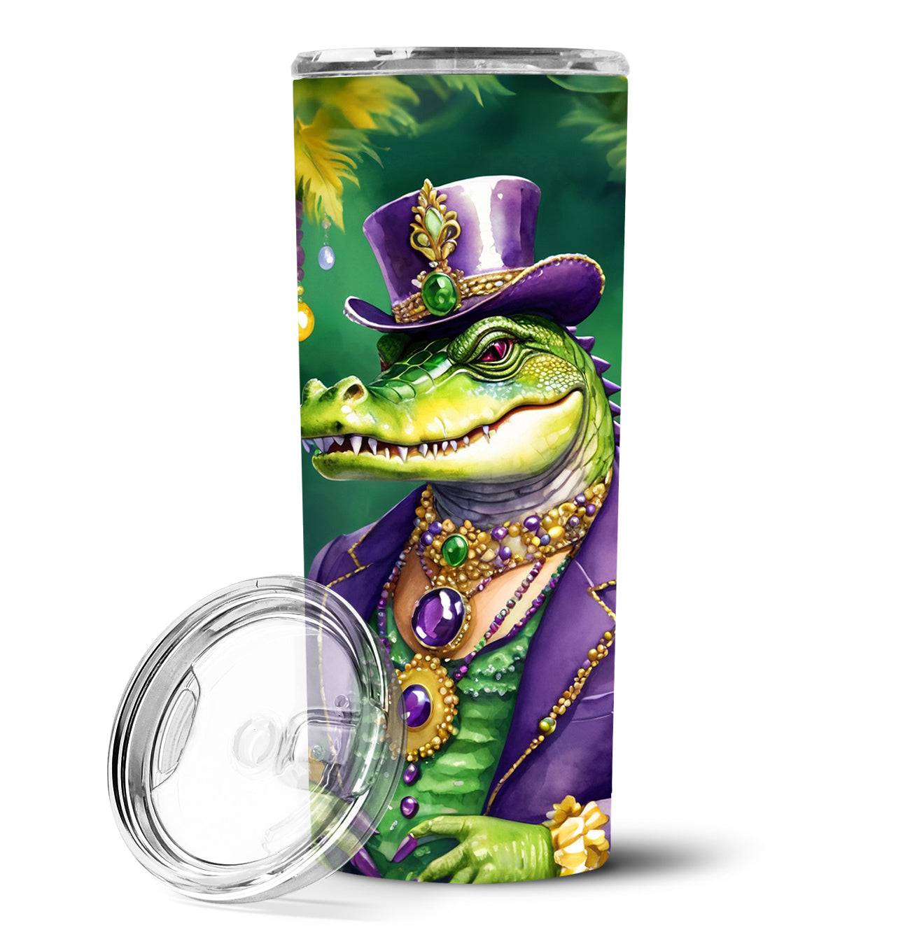 Alligator King of Mardi Gras Stainless Steel Skinny Tumbler Vacuum Double Walled Reusable Insulated Tumbler Travel Cup for Coffee Cocktails Gift with Lid, 20 oz