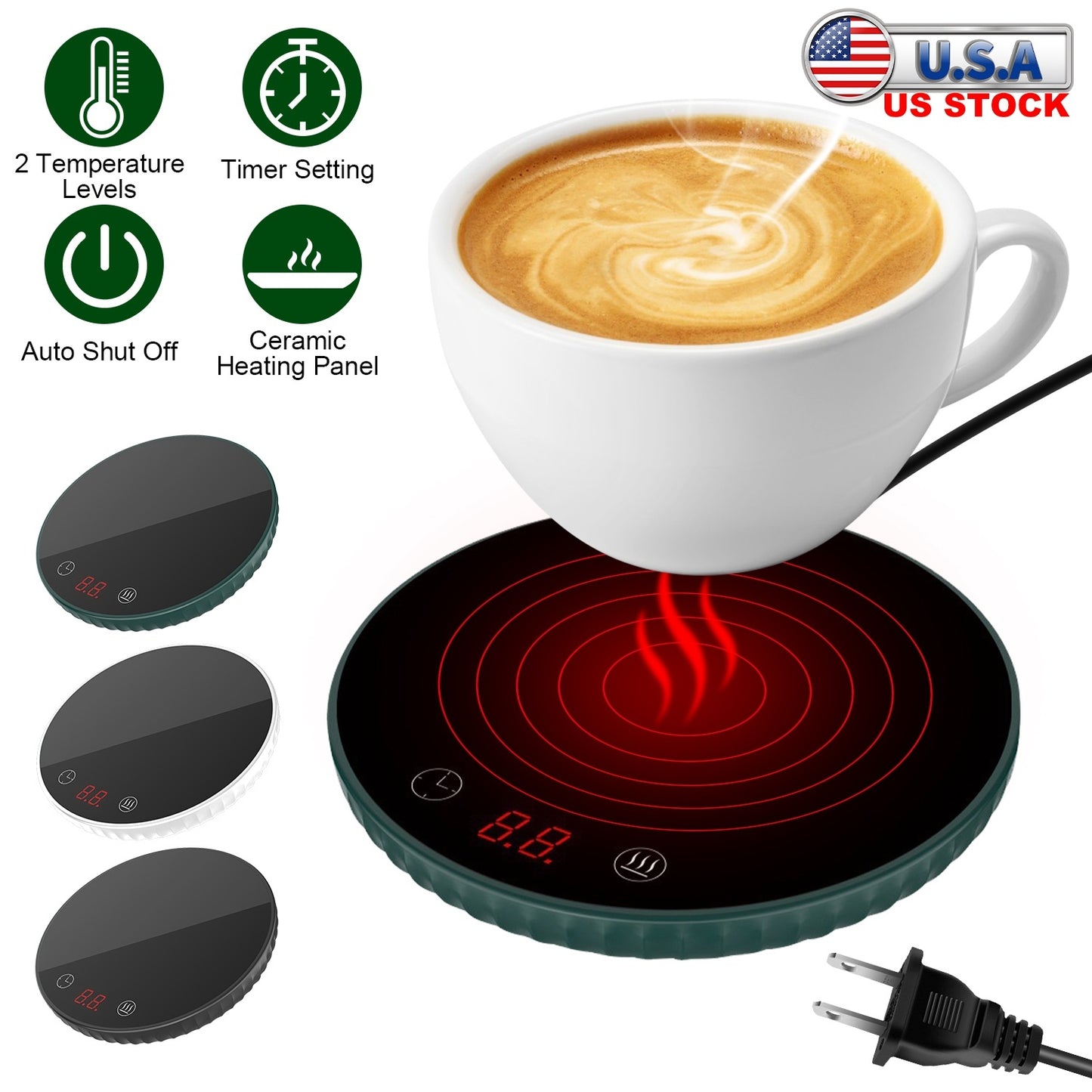 Desktop Electric Cup Warmer 8Hours Auto Off Overheating Protection Smart Timer Setting 2 Temperature Levels  Ceramic Heating Panel For Office Home