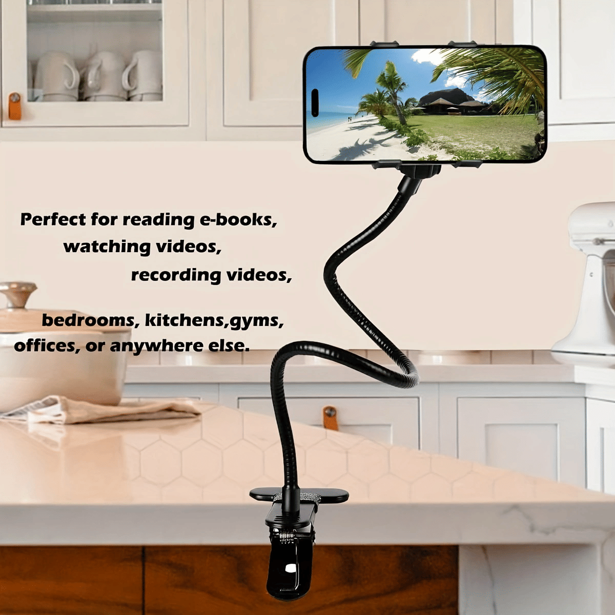 2 Pack Cell Phone Holder,360-degree Rotating Universal Flexible Long Arms Clip Mount Gooseneck Phones Stand for Bed Flexible Arm Adjustable Mount Clamp on Desk Bedframe (Blue)Brand: Selfdee