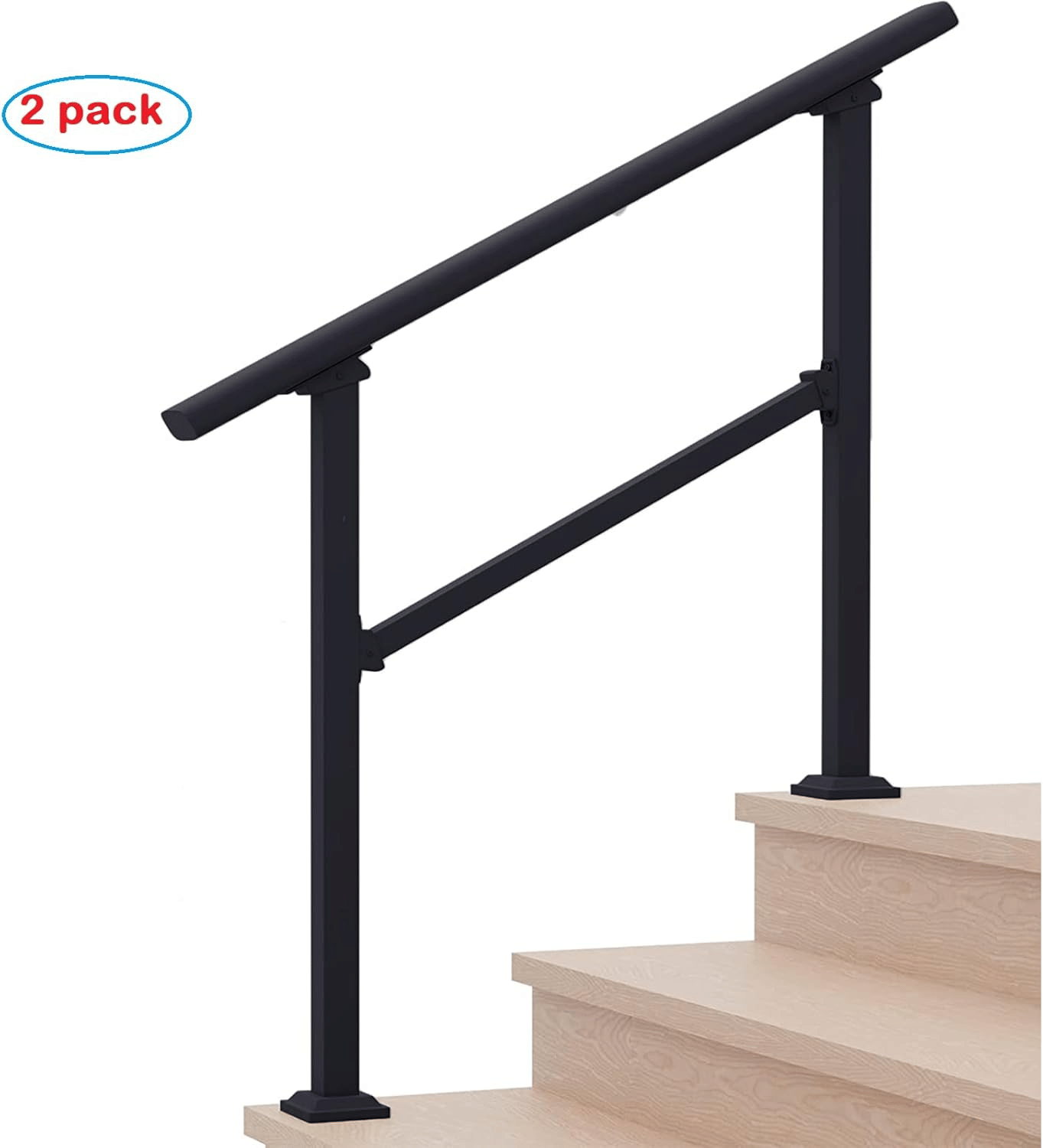 Handrails for Outdoor Steps 3 Steps Handrail - Black Outdoor Hand Rails for Steps,Transitional Handrail with Installation Kit,Hand Rails for Outdoor Steps(3 Steps-2Pack)