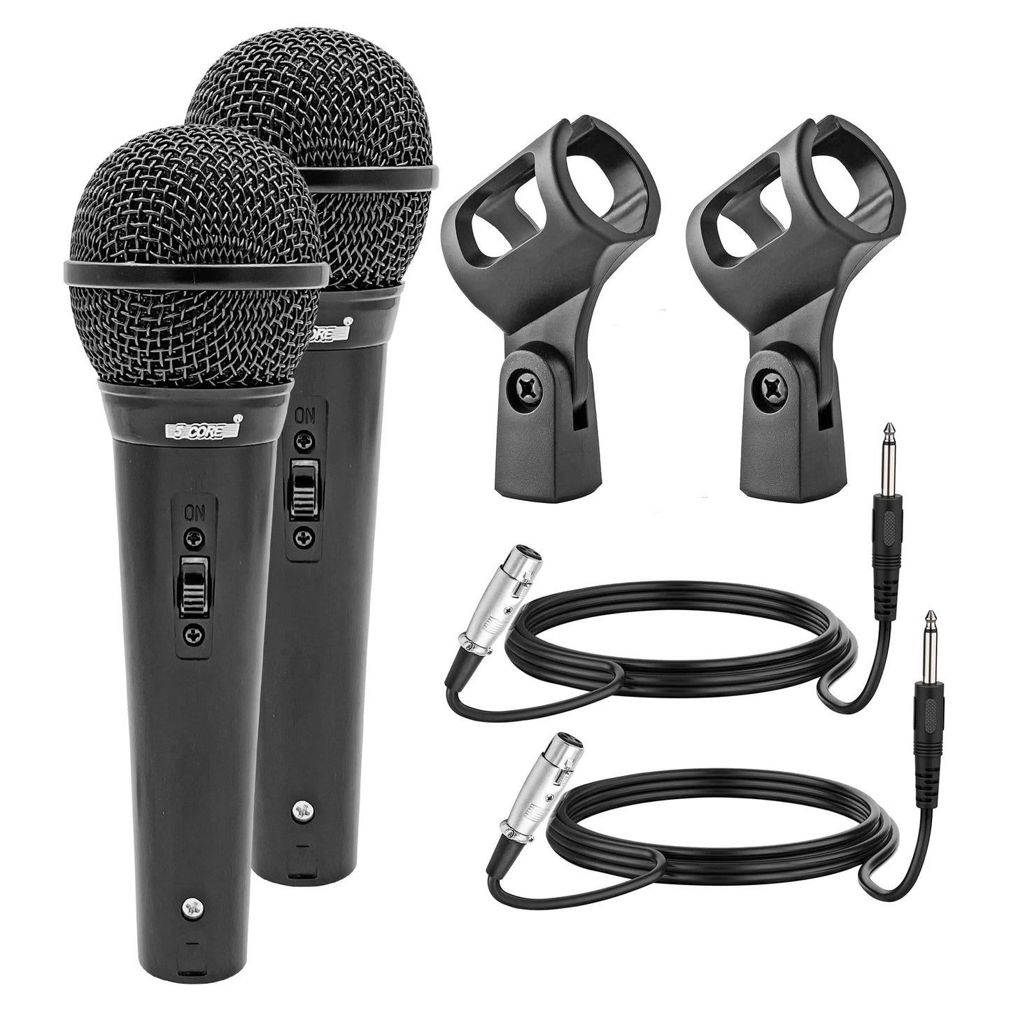 5 Core Microphone Pair XLR Dynamic Mic Karaoke Singing Handheld Microfono Wired Professional Unidirectional 1/4 Plug In Cord Connection for Vocal DJ Music - PM 1O1 BLK