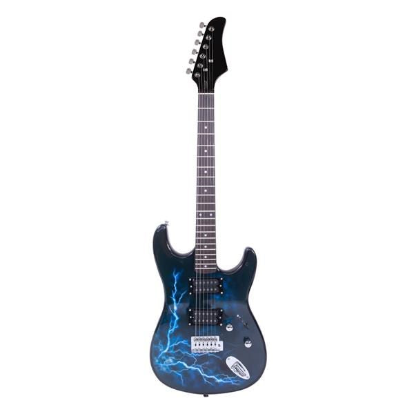 Lightning Style Electric Guitar with Power Cord/Strap/Bag/Plectrums Black & Dark Blue