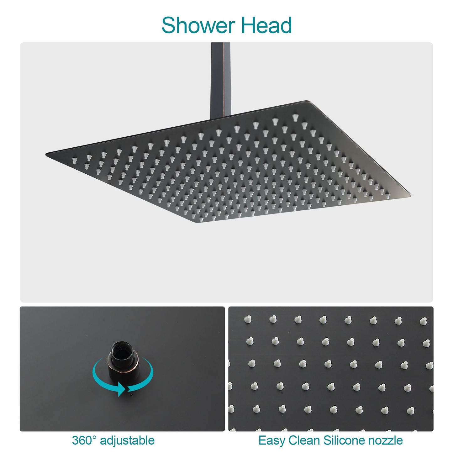 16\" Rainfall Shower Head and Handhled Shower Head,Ceiling Mounted Matte Black Shower System