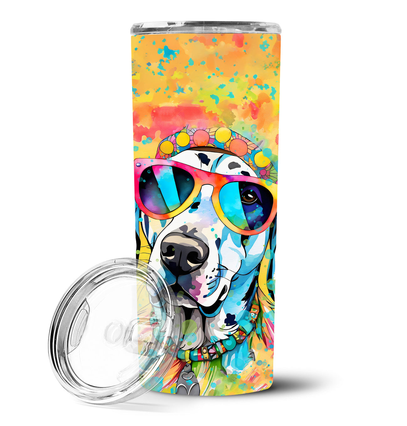 Dalmatian Hippie Dawg Stainless Steel Skinny Tumbler Vacuum Double Walled Reusable Insulated Tumbler Travel Cup for Coffee Cocktails Gift with Lid, 20 oz