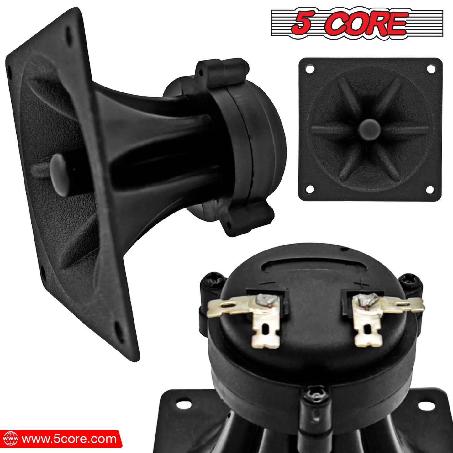 5 Core Tweeter 3.25\" x 3.25\" • 40W Max Component Square Driver • Piezo Horn Element Super Replacement DJ Tweeters • for Smooth Extended Frequency Response- TW 303 SQ