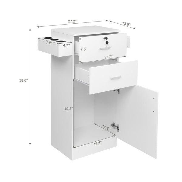 15 cm P2 density board pitted surface 2 drawers 1 door 6 hair dryer double ear cabinet with lock Salon cabinet white