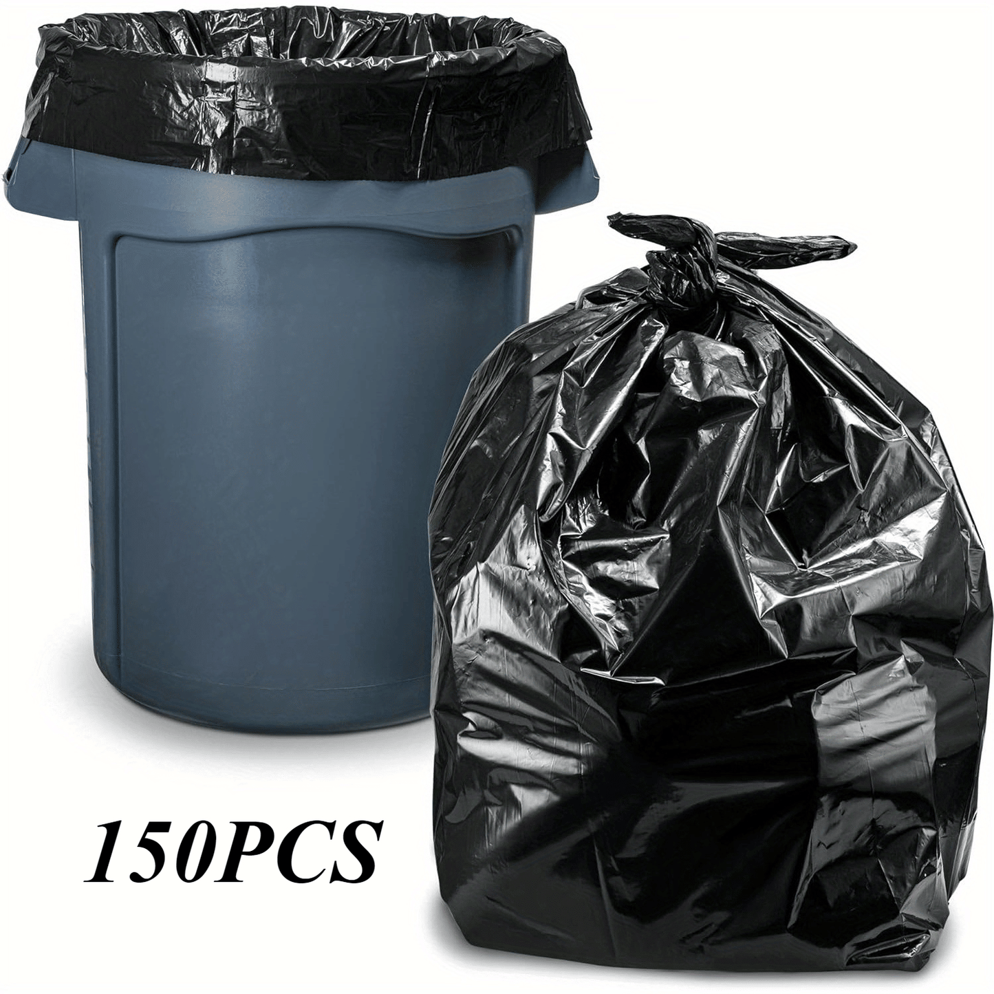 Multiple large heavy-duty tank liners - black plastic garbage bags for lawns, leaves, contractors, yards, and outdoor use