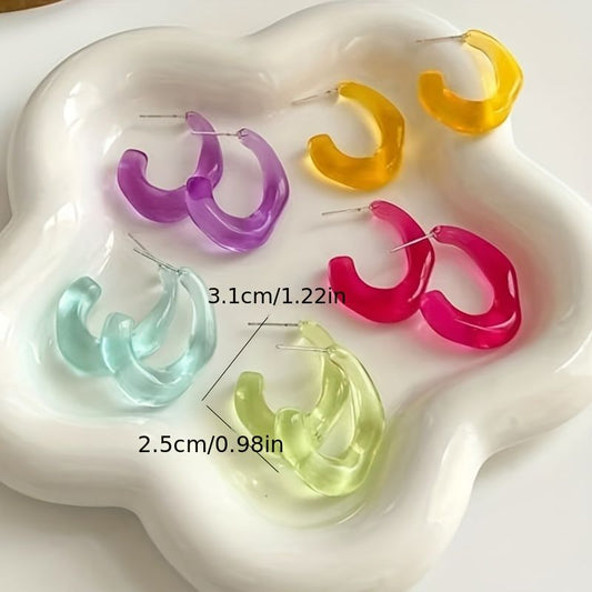 "Colorful Acrylic Hoop Earrings - Trendy  and Lightweight Jewelry for Women"