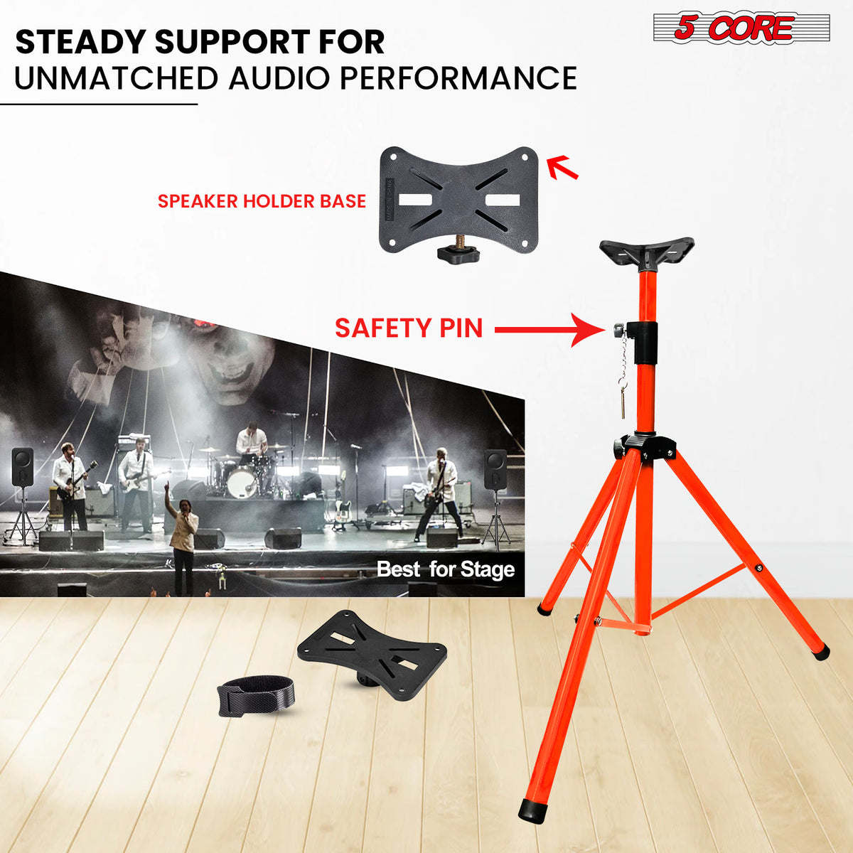 5 Core Speaker Stand Tripod Floor Adjustable Up to 48 Inch DJ Studio Monitor Stands Pole Mount Pair - SS HD 2PK ORG 4FT BAG