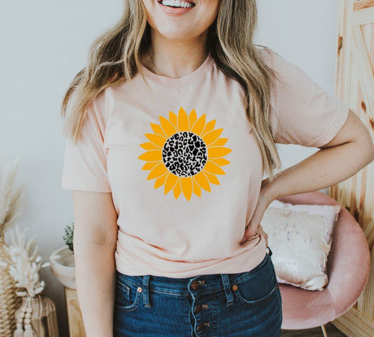 Leopard Sunflower T-shirt, Thanksgiving Shirt, Halloween Tee, Fall Shirt, Garden Shirt, Pumpkin Top, Gift For Her, Mom Shirt, Floral Shirt