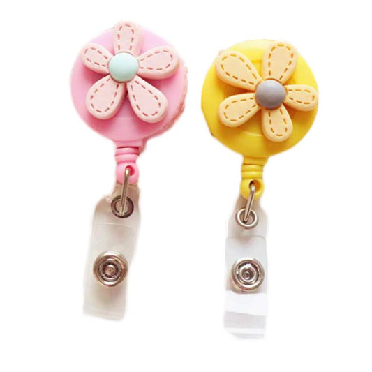 2 Pcs Yellow Pink Flower Retractable Badge Clip ID Name Tag Badge Holder for Nurse Doctor Office School