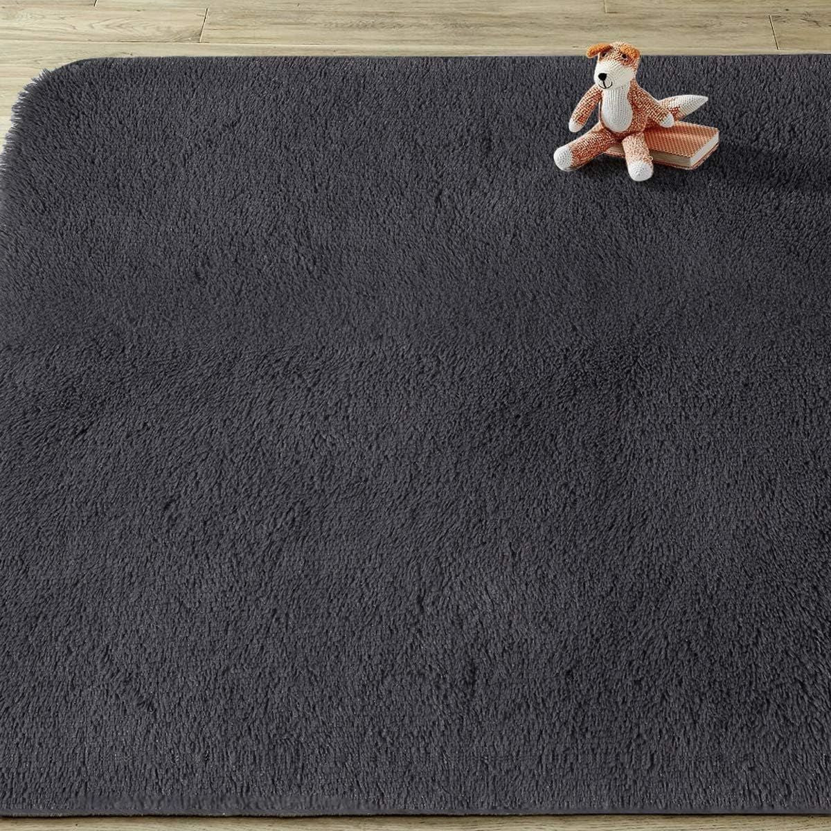 Fluffy Luxury Large Area Rug, Non-Skid Fleece Carpets For Bedroom,Living/Kids Room ,Home Décor, Soft Plush Furry, Floor Rug (5x7 Feet, Grey),Washable