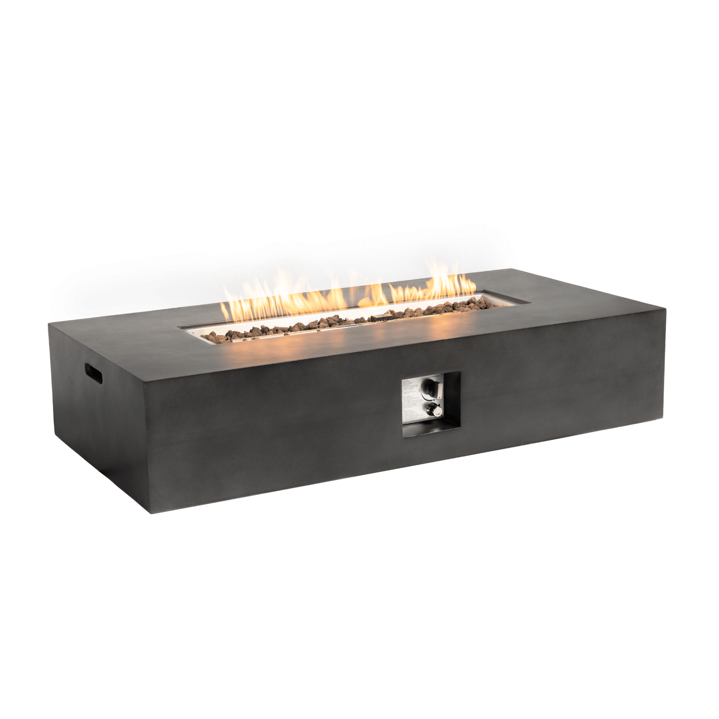 56" Fire pit Table for Outside, 50,000 BTU Large Rectangular Stone Gas Fire pit with Lava Rocks & Rain Cover