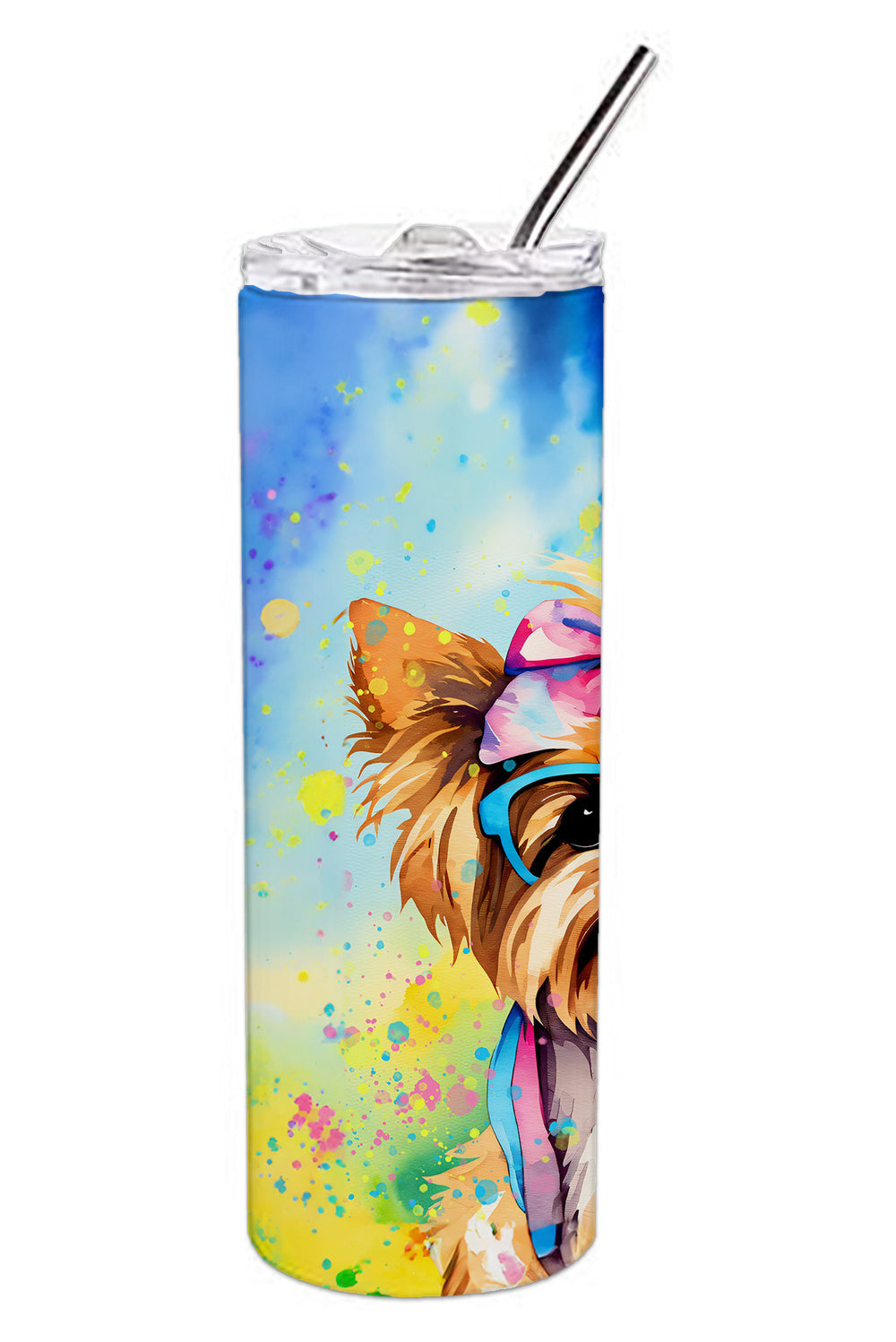 Yorkshire Terrier Hippie Dawg Stainless Steel Skinny Tumbler Vacuum Double Walled Reusable Insulated Tumbler Travel Cup for Coffee Cocktails Gift with Lid, 20 oz