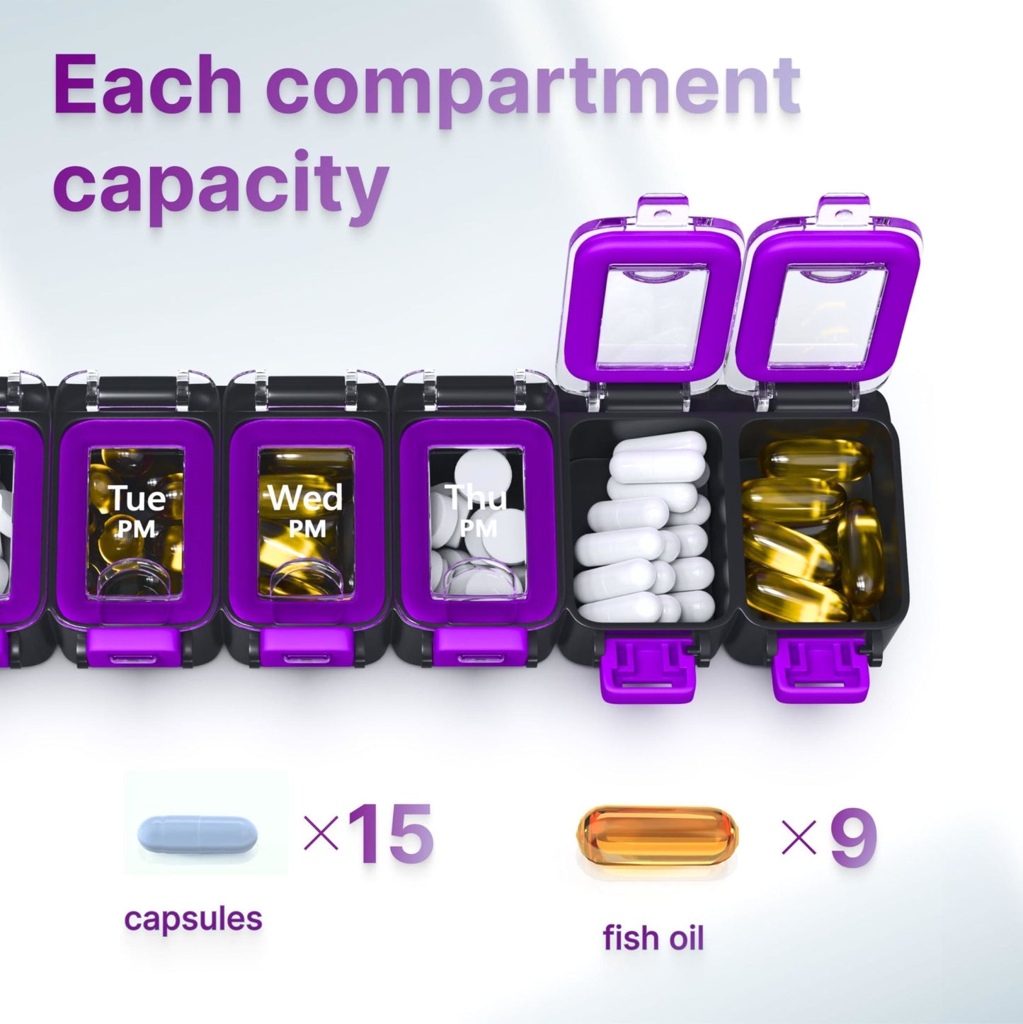 Weekly Pill Organizer 2 Times A Day Airtight Pill Box 7 Day Am Pm Vitamin Case Extra Large Medicine Container Two Week Supplement Holder Daily Medication Storage XL Med Sorter Yellow Purple