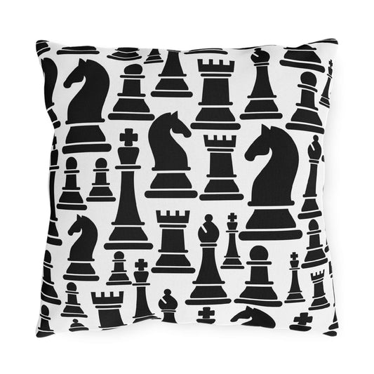 Decorative Outdoor Pillows - Set Of 2, Black And White Chess Print