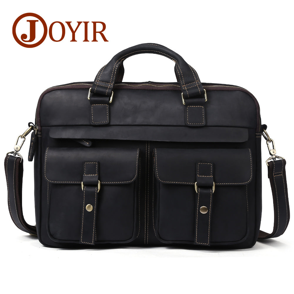 JOYIR Men's Briefcases Crazy Horse Leather Shoulder Messenger Bags Male Portfolio 15.6"17"Laptop Business Office Document Bags