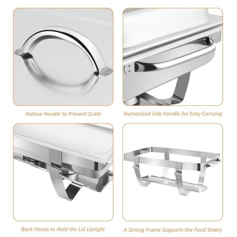 9 Quart 2 Packs Chafing Dish Chafer Dishes Buffet Set Stainless Steel Rectangular Chafing Dish Set