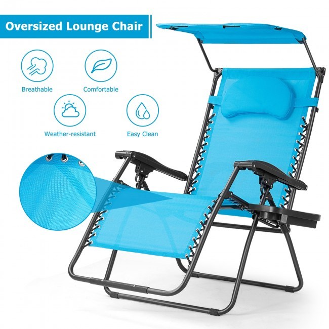 Folding Recliner Lounge Chair with Shade Canopy Cup Holder