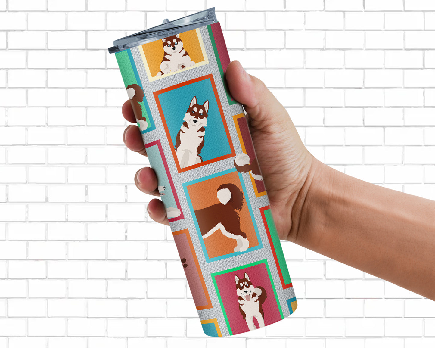 Lots of Red Siberian Husky Stainless Steel Skinny Tumbler Vacuum Double Walled Reusable Insulated Tumbler Travel Cup for Coffee Cocktails Gift with Lid, 20 oz