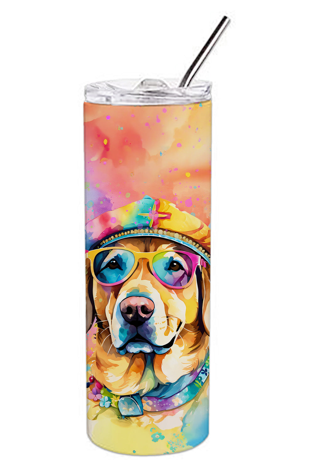 Yellow Labrador Hippie Dawg Stainless Steel Skinny Tumbler Vacuum Double Walled Reusable Insulated Tumbler Travel Cup for Coffee Cocktails Gift with Lid, 20 oz