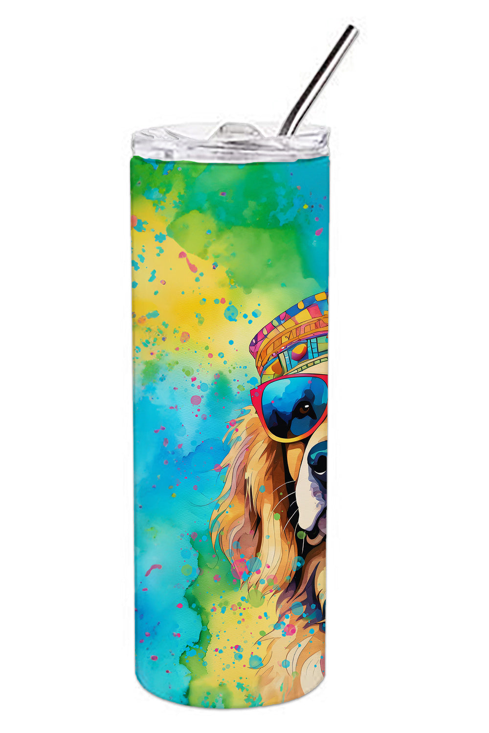 Golden Retriever Hippie Dawg Stainless Steel Skinny Tumbler Vacuum Double Walled Reusable Insulated Tumbler Travel Cup for Coffee Cocktails Gift with Lid, 20 oz