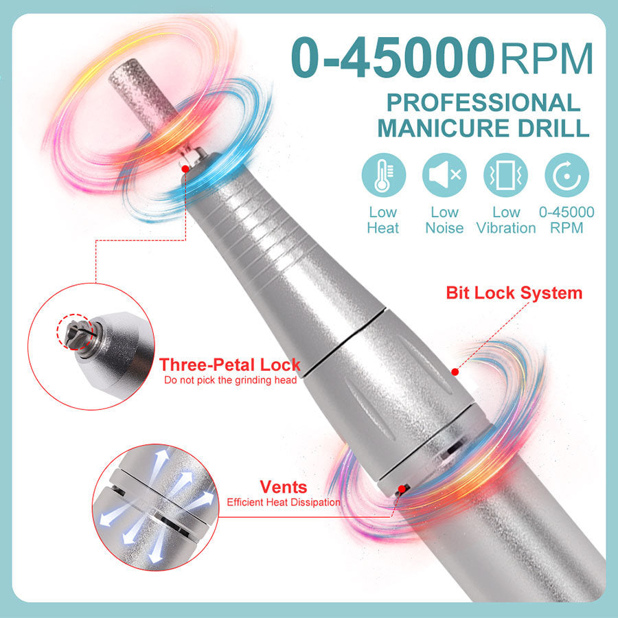 Portable Nail Drill Machine Professional 45000RPM, Rechargeable Electric Nail Drill Machine for Acrylic Nail Gel Polish Removal, Suitable for Nail Salon Home Cordless Nail Drill Machine Kit