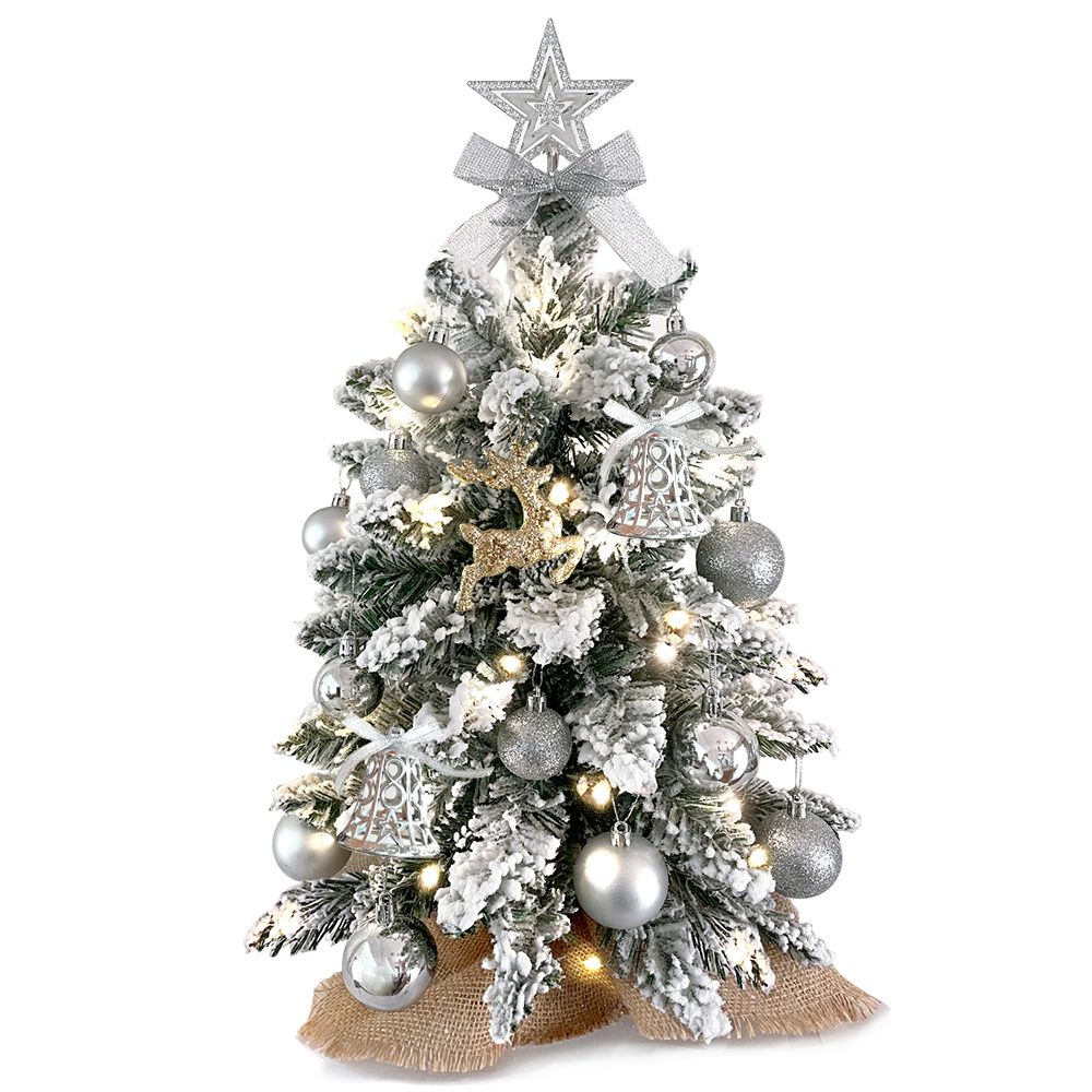 22in Tabletop Christmas Tree with Light Artificial Small Mini Red Christmas Decoration with Flocked Snow, Exquisite Decor & Xmas Ornaments for Table Top for Home & Office, Red