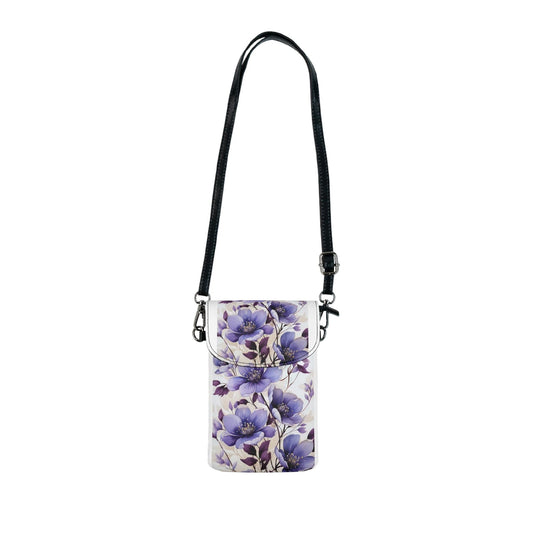 Crossbody Cell Phone Wallet Purse, Purple And Violet Botanical Blooms: Floral Illustration