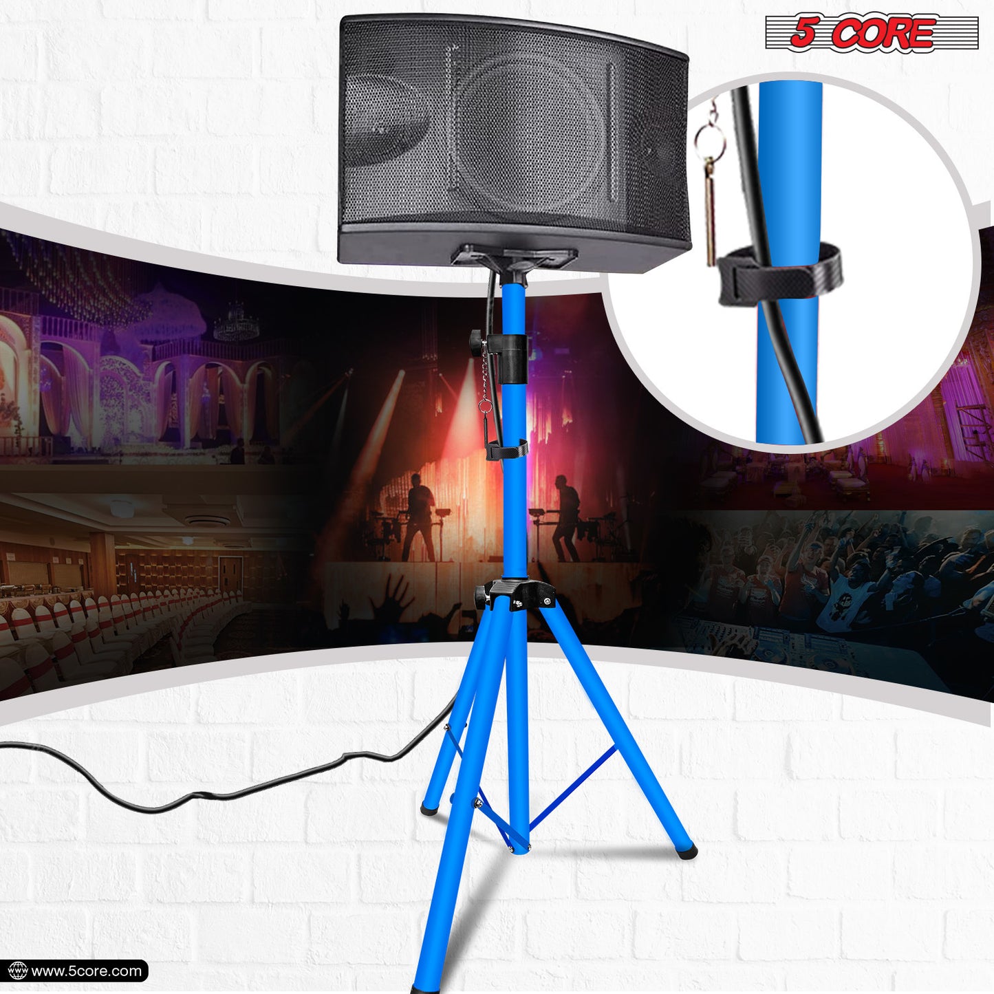 5 Core Speaker Stand Tripod Floor Heavy Duty Adjustable Up to 72 Inch DJ Studio Monitor Stands Pole Mount- SS HD SKY BLU BAG