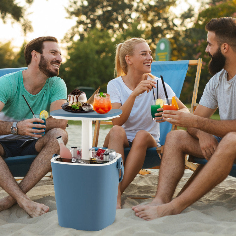 3-in-1 Portable Cooler Bar Table with Bottle Opener and Lift Top Lid for Camping Poolside