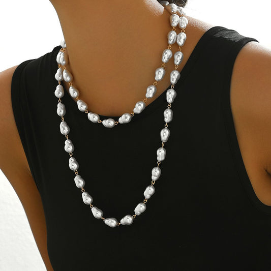 Elegant Double-Layer Pearl Necklace Set - Stylish  and Feminine Jewelry for Young Women